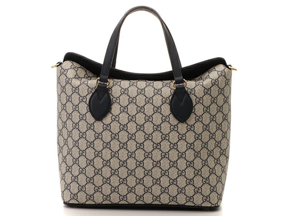 Gucci GG Supreme Shoulder Bag Leather Beige Cream Navy Blue